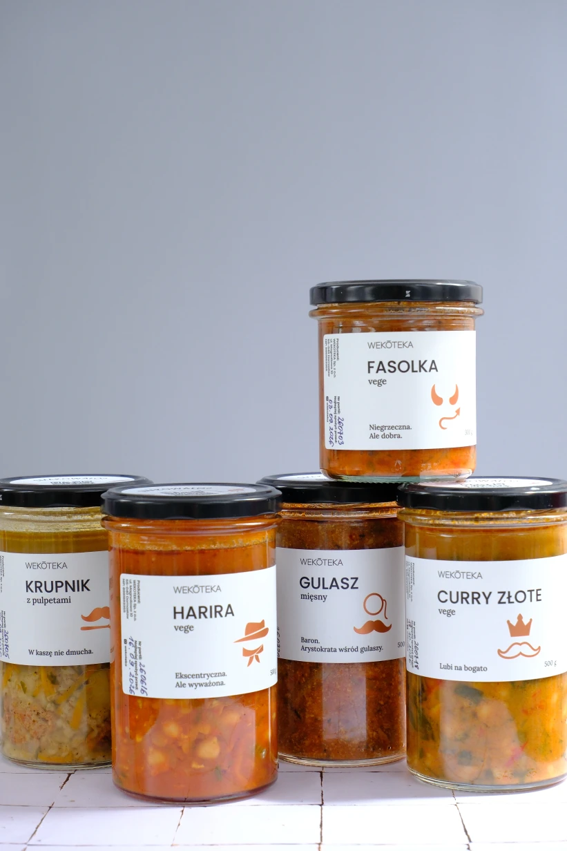 Fasolka VEGE, Harira zupa VEGE, Curry Złote VEGE, Krupnik z pulpetami i Gulasz mięsny